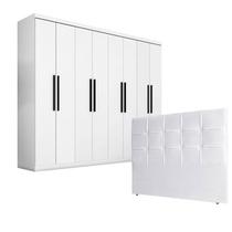 Quarto de Casal Guarda Roupa 1684 e Cabeceira Luiza 140 cm Branco - Araplac