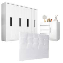 Quarto de Casal Guarda Roupa 1684 e Cômoda Exellence 8000 com Cabeceira Luiza 160 cm Branco - Araplac