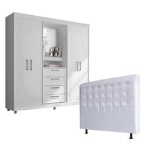 Quarto de Casal Guarda Roupa 2218 e Cabeceira Ana 160 cm Branco - Araplac