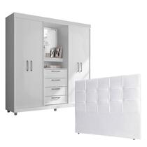 Quarto de Casal Guarda Roupa 2218 e Cabeceira Luiza 140 cm Branco - Araplac