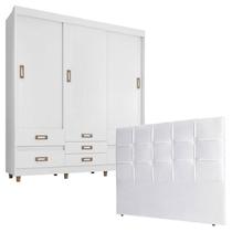 Quarto de Casal Guarda Roupa 37020 com Cabeceira Luiza 160 cm Branco Araplac