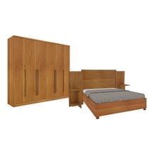 Quarto de Casal Guarda-Roupa 6 Portas Portugal e Cama Box Casal Monaco Queen com Painel Espresso Móv Bege/Cinamomo