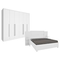 Quarto de Casal Guarda-Roupa 6 Portas Portugal e Cama Box Casal Monaco Queen com Painel Espresso Móv Branco/Neve Quarto de Casal Guarda-Roupa 6 Portas Portugal e Cama Box Casal Monaco Queen com Painel Espresso Móv Branco/Neve
