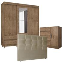 Quarto De Casal Guarda Roupa E37020 E Cômoda Exellence 8000 Demolição Com Cabeceira Luiza 140 Cm Taupe - Araplac - ARAPLAC MÓVEIS