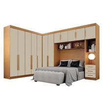 Quarto de Casal Modulado 12 Portas Orion Cinamomo Off White Leifer Móveis Quarto de Casal Modulado 12 Portas Orion Cinamomo Off White Leifer Móveis