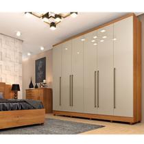 Quarto de Casal Roupeiro 6 Portas Portugal com Pés, Cama Casal Queen, Cabeceira e Cômoda 5 Gavetas