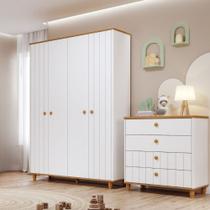 Quarto de Infantil Completo Guarda Roupa 4 Portas e Cômoda 4 Gavetas 100 MDF Lívia Permobili