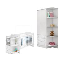 Quarto de Infantil Roupeiro E Berço Com Trocador Doce Sonho Branco - Qmovi