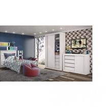 Quarto de Solteiro Completo Luiza com Guarda-Roupa 2 Portas, Cômoda e Cama Espresso Móveis Branco