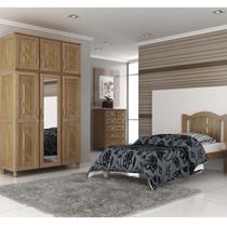 Quarto de Solteiro Grécia: Guarda-Roupa 6 Portas Espelho Cama Cômoda 6 Gavetas Madeira Pinus Imbuia - Cavazotto