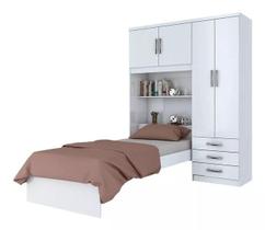 Quarto De Solteiro Guarda-roupa Armário 4 Portas Com Cama Sem Colchão Branco - Móveis Leartam