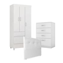 Quarto de Solteiro Guarda Roupa Wind e Cômoda Astral com Cabeceira Sofia Branco Demobile