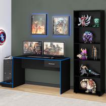 Quarto Gamer 2 Peças com 1 Mesa Gamer, 1 Estante Preto/Azul - Artely Móveis Quarto Gamer 2 Peças com 1 Mesa Gamer, 1 Estante Preto/Azul - Artely Móveis
