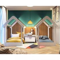 Quarto Gêmeos 2 Minicama Montessoriana Uli e 1 Bau Elo Móveis Peroba Branco