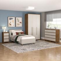 Quarto Guarda-roupa 3 Portas Cômoda 8 Gavetas Mesa de Cabeceira 3 Gavetas