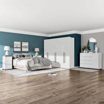 Quarto Guarda Roupas 6 Portas Cômoda 4 Gavetas 1 Porta 2 Mesas de Cabeceira 3 Gavetas