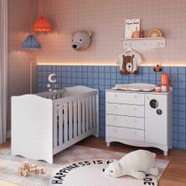 Quarto Infantil 3 Peças com Berço 3 em 1 Cômoda e Prateleira