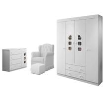 Quarto Infantil 3 Peças com Poltrona Amamentação Cecilia Sintético Branco - Phoenix Quarto Infantil 3 Peças com Poltrona Amamentação Cecilia Sintético Branco - Phoenix