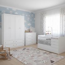 Quarto Infantil 4 Portas Americano com Berço Multifuncional Cleo Ambiente Branco Fosco com Colchão Gazin - Henn Quarto Infantil 4 Portas Americano com Berço Multifuncional Cleo Ambiente Branco Fosco com Colchão Gazin - Henn