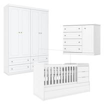 Quarto Infantil 4 Portas Americano com Berço Multifuncional Cleo Branco Fosco - Henn Quarto Infantil 4 Portas Americano com Berço Multifuncional Cleo Branco Fosco - Henn