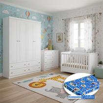 Quarto Infantil 4 Portas Americano com Berço Tutto New Ambiente Branco Fosco e Colchão Ortobom - Matic