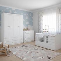 Quarto Infantil 4 Portas Mississipi Com Berço Multifuncional Cleo Ambiente Branco Fosco - Henn Quarto Infantil 4 Portas Mississipi Com Berço Multifuncional Cleo Ambiente Branco Fosco - Henn