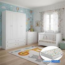 Quarto Infantil 4 Portas Mississipi com Berço Tutto New Ambiente Branco Fosco e Colchão Gazin - Matic