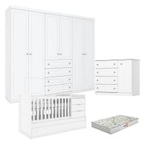 Quarto Infantil 6 Portas Mississipi Com Berço Multifuncional Cleo Branco Fosco E Colchão Gazin - Henn Quarto Infantil 6 Portas Mississipi Com Berço Multifuncional Cleo Branco Fosco E Colchão Gazin - Henn