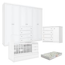 Quarto Infantil 6 Portas Mississipi com Berço Multifuncional Cleo Branco Fosco e Colchão Gazin - Henn Quarto Infantil 6 Portas Mississipi com Berço Multifuncional Cleo Branco Fosco e Colchão Gazin - Henn