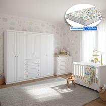 Quarto Infantil Americano 6 Portas Ambiente com Berço Tutto New Branco Fosco e Colchão Gazin - Henn Quarto Infantil Americano 6 Portas Ambiente com Berço Tutto New Branco Fosco e Colchão Gazin - Henn