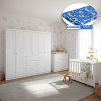 Quarto Infantil Americano 6 Portas Ambiente com Berço Tutto New Branco Fosco e Colchão Ortobom - Henn Quarto Infantil Americano 6 Portas Ambiente com Berço Tutto New Branco Fosco e Colchão Ortobom - Henn