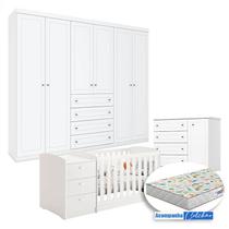 Quarto Infantil Americano 6 Portas com Berço Multifuncional Atlanta Branco Fosco e Colchão Gazin - Reller Quarto Infantil Americano 6 Portas com Berço Multifuncional Atlanta Branco Fosco e Colchão Gazin - Reller