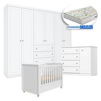 Quarto Infantil Americano 6 Portas com Berço Tutto New Branco Fosco e Colchão Gazin - Henn