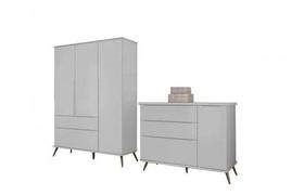 Quarto Infantil Bebê Com Cômoda Guarda Roupa Pés Retro