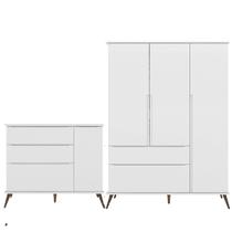 Quarto Infantil Bebê Guarda Roupa 3 Portas + Cômoda Melinda Retro