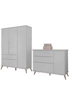 Quarto Infantil Bebê Melinda Cômoda Guarda Roupa Cinza - Phoenix Baby