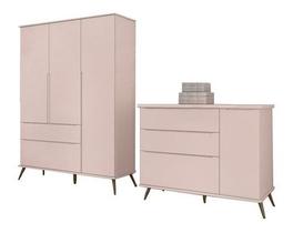 Quarto Infantil Bebê Melinda Cômoda Guarda Roupa Rosê