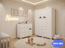 Quarto Infantil Bebê Nuvem Cômoda E Guarda Roupa Branco _ Phoenix Baby