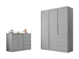 Quarto Infantil Bebê Pérola Cômoda e Guarda Roupa Cinza - Phoenix Baby