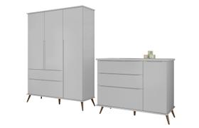 Quarto Infantil Bebê Rêtro Ana Vitória 2 Peças Cinza 100% MDF