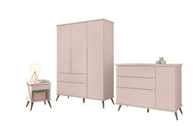 Quarto Infantil Bebê Rêtro Ana Vitória 3 Peças Rôse 100% MDF