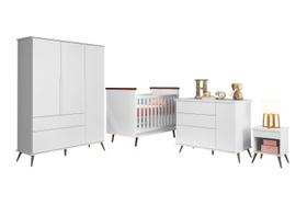 Quarto Infantil Bebê Rêtro Ana Vitória 4 Peças Branco 100% MDF