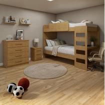 Quarto Infantil Beliche Olga com Cômoda e Mesa de Cabeceira Baião Amêndoa Clean Quarto Infantil Beliche Olga com Cômoda e Mesa de Cabeceira Baião Amêndoa Clean