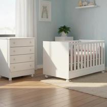 Quarto Infantil Berço Americano E Cômoda 4 Gavetas Branco - Móveis Leartam