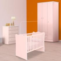 Quarto Infantil Berço, Cômoda 2G e Guarda Roupa 3P 2G Rosa