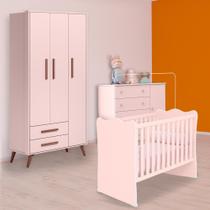 Quarto Infantil Berço, Cômoda Sapateira e Guarda Roupa Rosa