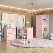 Quarto Infantil Berço, Cômoda Trocador e Guarda Roupa Rosa