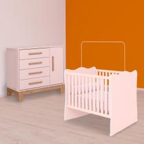 Quarto Infantil Berço e Cômoda Sapateira Slim 1P 4G Rosa