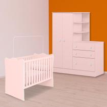 Quarto Infantil Berço e Guarda Roupa C/ Cômoda Rosa