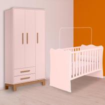 Quarto Infantil Berço e Guarda Roupa Slim 3P 2G Rosa